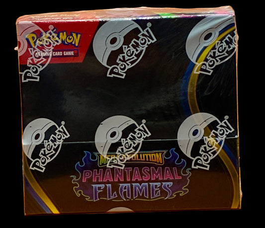 Pokémon trading card game box with 'Phantasmal Flames'