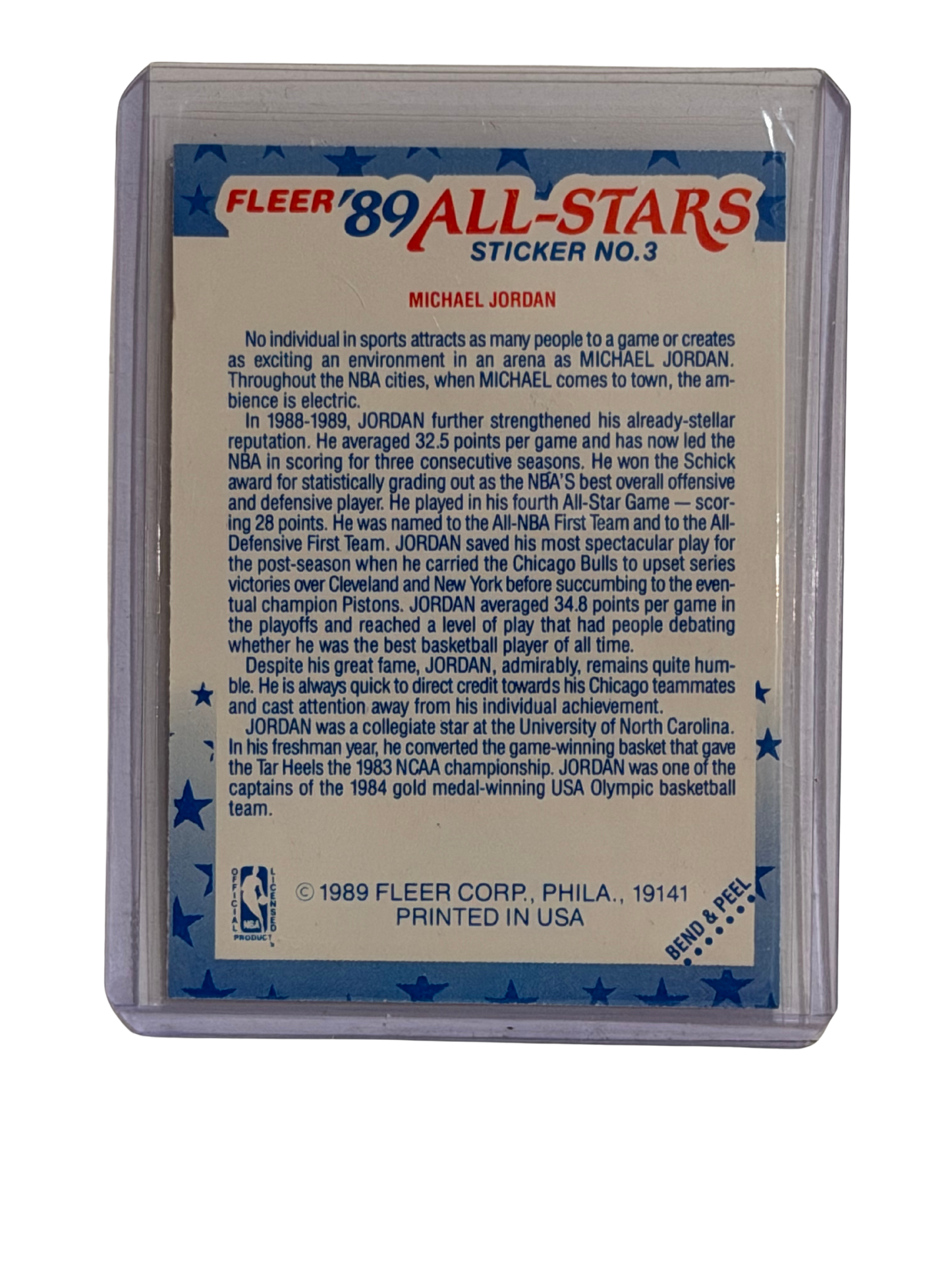 Michael Jordan 1989 Fleer All Stars Sticker (HOF) Chicago Bulls #3 MINT