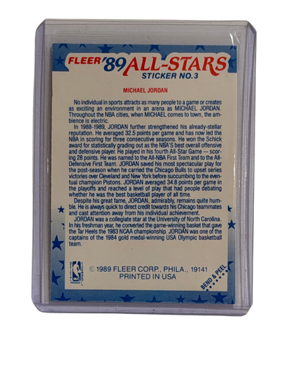 Michael Jordan 1989 Fleer All Stars Sticker (HOF) Chicago Bulls #3 MINT
