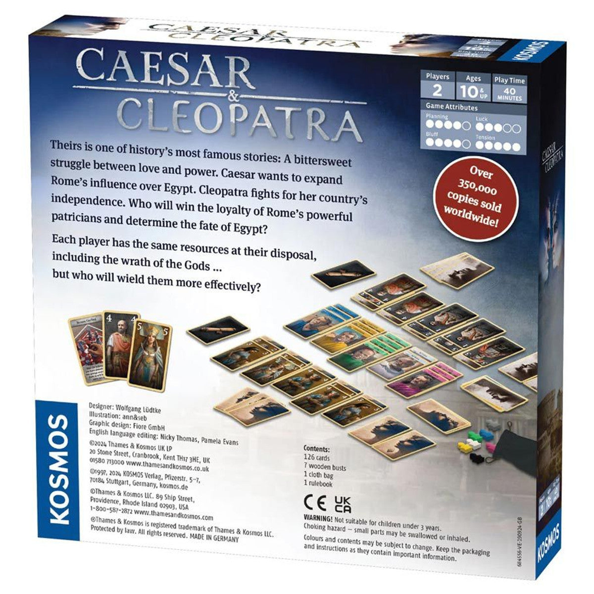Board game box for 'Caesar & Cleopatra' by Kosmos on a white background