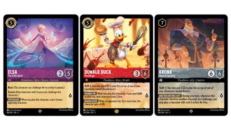 Three trading cards featuring characters from Disney movies on a black background