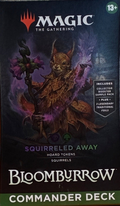 Magic: The Gathering Bloomburrow Commander Deck box on an orange background