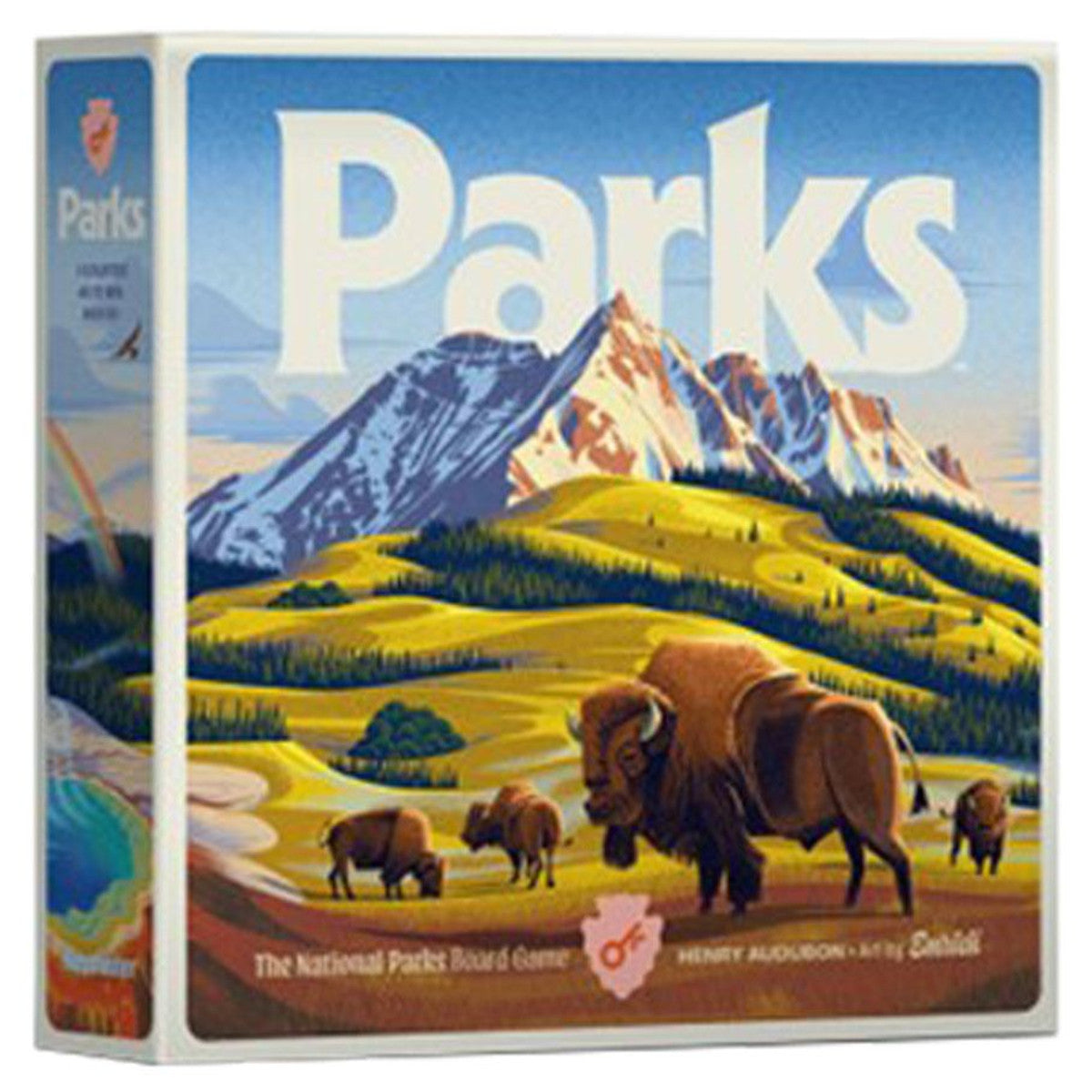 Board game box titled 'Parks' with a mountain and bison design on the cover.