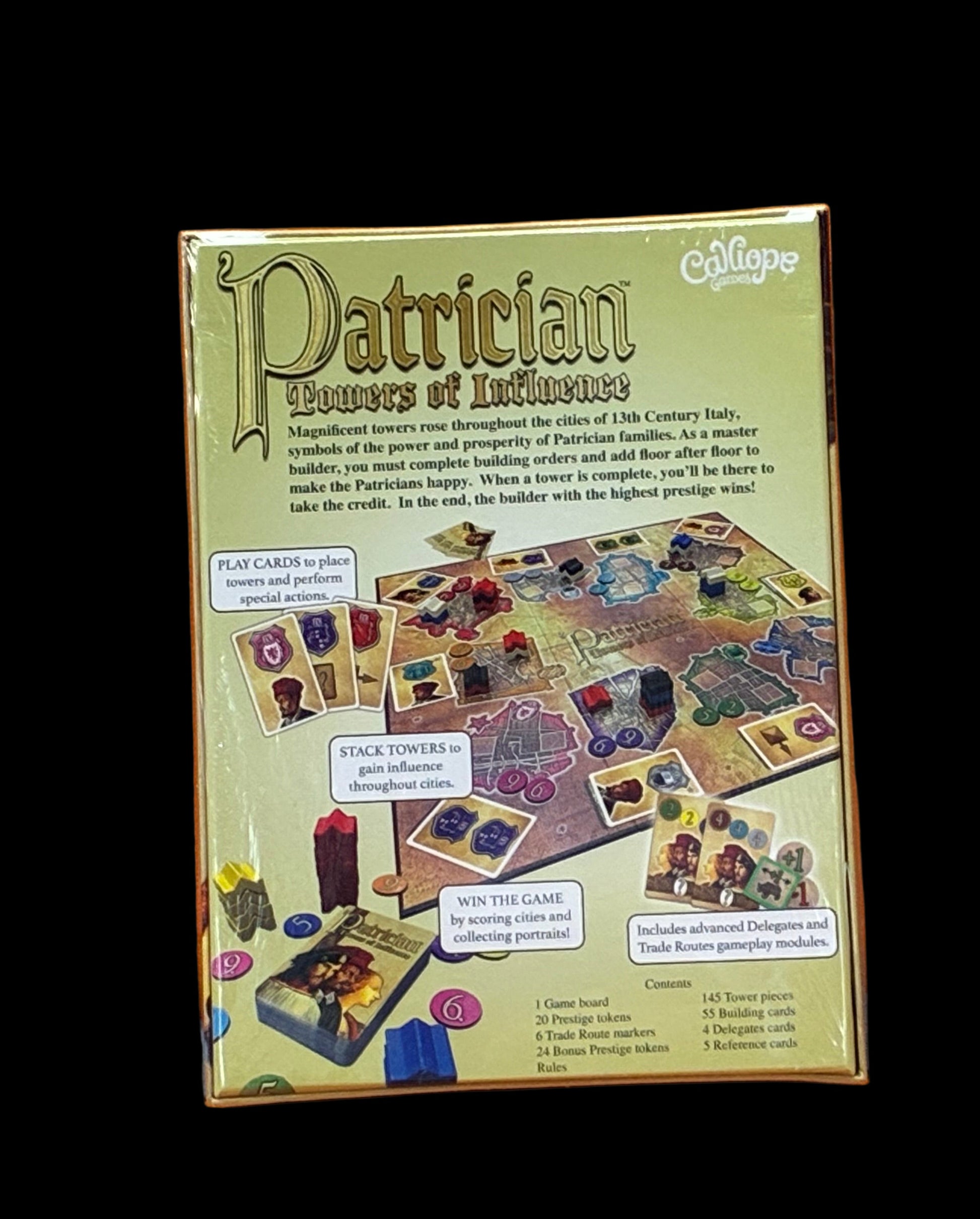 Board game box titled 'Patrician: Towers of Influence'