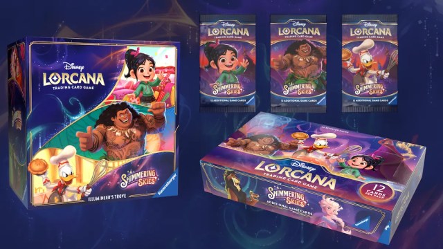Disney Lorcana trading card game boxes on a blue background